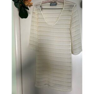 Porto Cruz Crochet Cover Up Tunic Top Open Knit Beach Swim Pool Bohemian Cream S